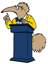 anteater lecturer at podium